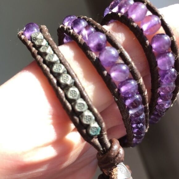 Amethyst And Leather Wrap Bracelet - Picture 5 of 9